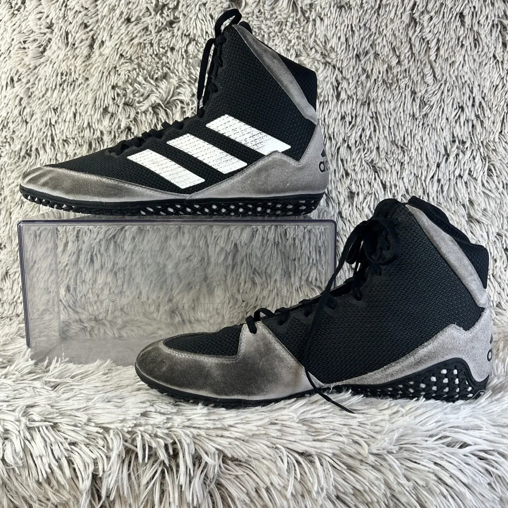 Mens Adidas Mat Wizard Wrestling Shoes Size 11.5 High Top Black‎ White Lace Up